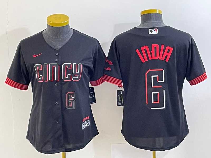 Womens Cincinnati Reds #6 Jonathan India Number Black 2023 City Connect Cool Base Stitched Jerseys
